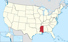 USA map showing location of Mississippi